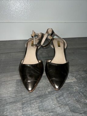 Louise et Cie Gold Pointed Toe Ankle Strap Mules
